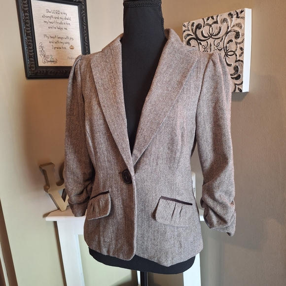 Y2K Maurices Gray Blazer Office Siren Vibes Ruched 3/4 Sleeve S - Picture 5 of 16